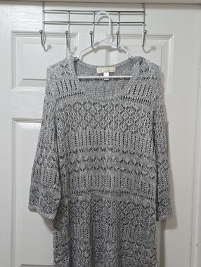 Gray Open-Knit Scoop Neck Sweater Tunic